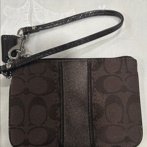 Coach Dark Brown Signature Wristlet